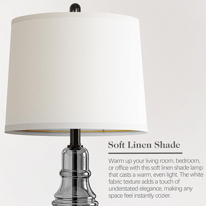 ROTTOGOON Glass Table Lamp Set of 2, Modern Table Lamps for Living Room Bedroom, Bedside Desk Lamps Vintage Nightstand Lamps with Linen Shades, 22", Black