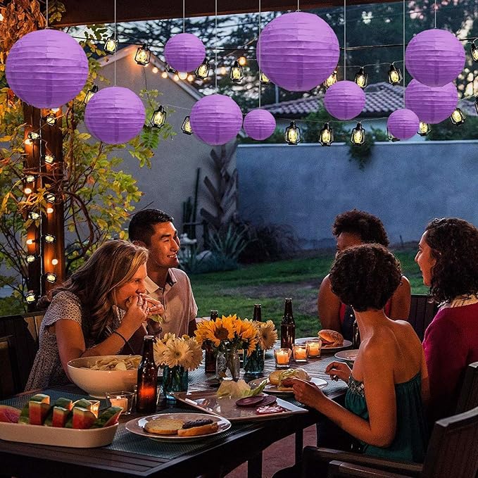 20Pcs Purple Paper Lanterns for Parties, 6” 8” 10” 12” Chinese Asian Hanging Round Paper Lanterns for Birthday Wedding Halloween Christmas Home Decor Party Decor