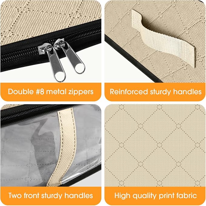 StorageRight Under Bed Storage Bags, 3 Pack, 40L, Beige | Breathable Non-Woven Fabric with a Clear Window and Zippered Top for Clothes, Comforters, Blankets and Seasonal Storage