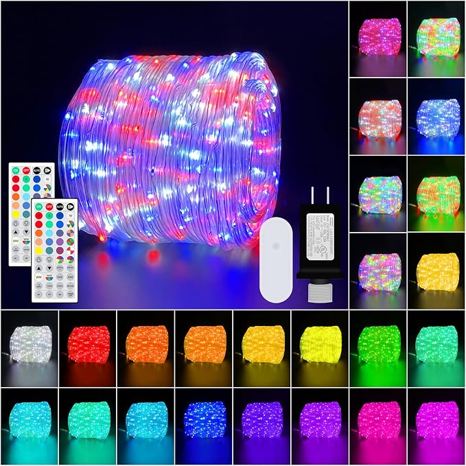 100ft Rope Lights for Outside, Memorial Day 4th of July Patriotic Decorations, Red White Blue Outdoor 25 Colors Fairy String Lights with 2 Remote, IP68 Waterproof Dimmable Strip for Christmas Decor