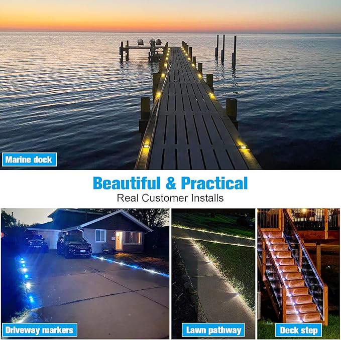VOLISUN Solar Driveway Lights Dock Deck Lights 16 Pack,2 Colors in 1,Solar Powered Waterproof Outdoor Warning Step Light for Driveway Sidewalk Pathway (White/Warm White),Auto On/Off
