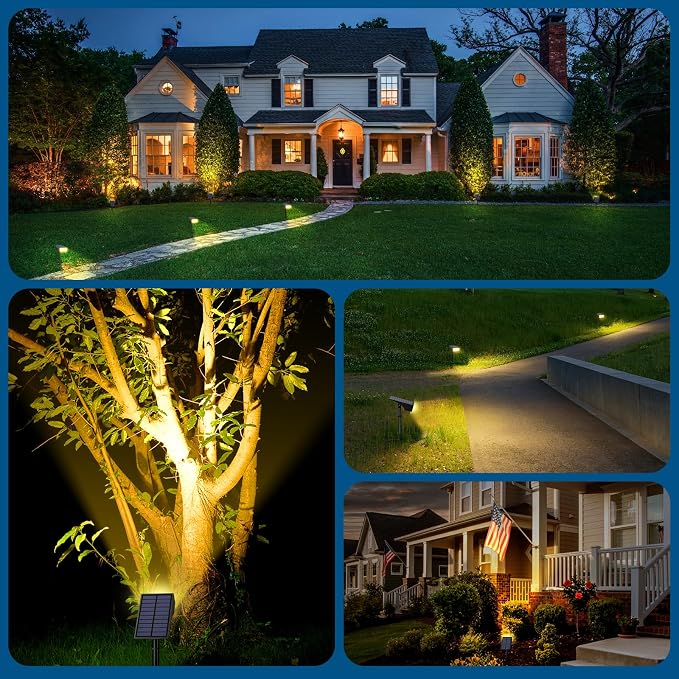 WENATY Solar Spot Lights Outdoor, IP65 Solar Spotlights Warm White, 6 Pack | IP65 Waterproof, Auto On/Off LED Powered Yard Garden Flood Solar Light for Outside Pathway Wall Tree Lawn Uplights Lights