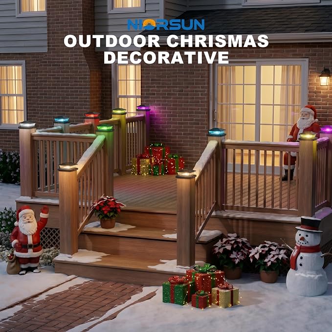4x4 Post Solar Lights Color Changing with Remote, 6 Pack Black | RGB Solar Post Lights, 4x4 Post Caps Wood Vinyl,5x5 Vinyl & 6x6 Wood,IP64 Waterproof Fence Post Solar Lights Outdoor for Deck