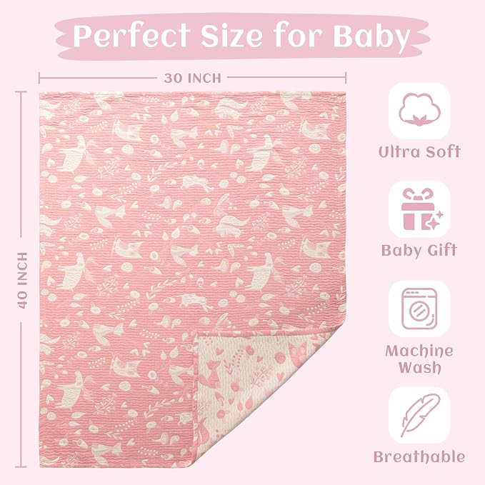 NTBAY 3 Layer Muslin Toddler Blanket, 30 x 40, Pink Owl | Breathable Muslin Cotton Outer Layers with Light Thermal Fill, Reversible for Stroller, Daycare, Travel, and Supervised Use