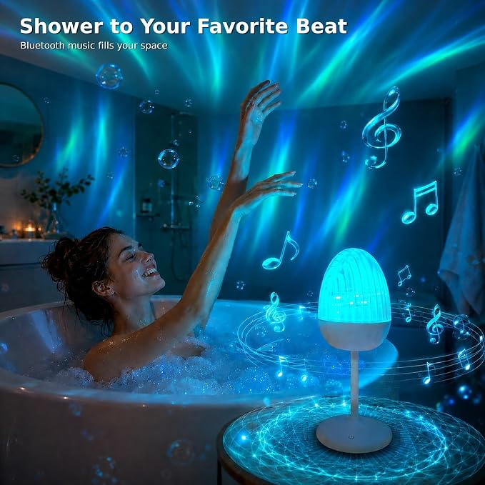 Waterproof Shower Lamp with Bluetooth Speaker, Rechargeable Bathroom Lamp | 16 Color Changeable Shower Light with Remote&Touch Control, LED Cordless Northern Lights Projector for Inside Shower, Bathtub