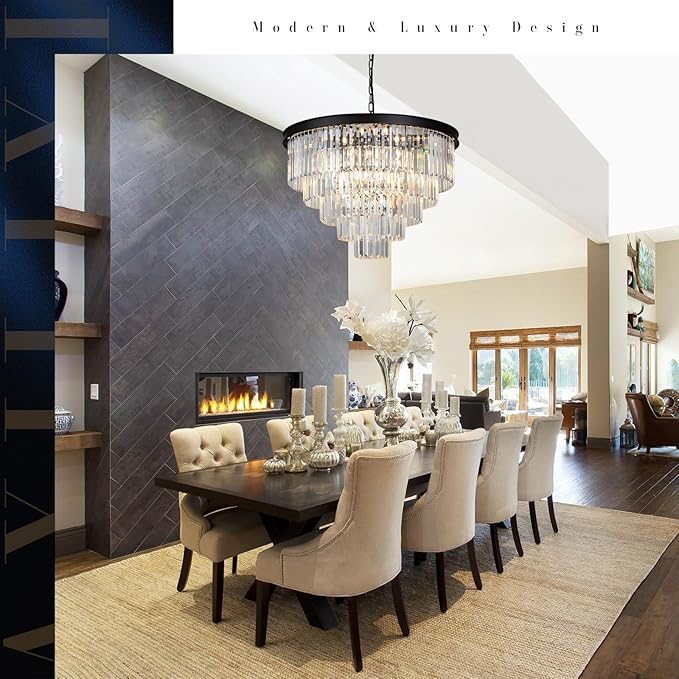 Large Crystal Chandelier Modern Black 30" Round Chandeliers for Staircase K9 5-Tier Large Ceiling Pendant Light Fixtures Luxury Chandelier for High Ceiling Foyer Living Room Bedroom