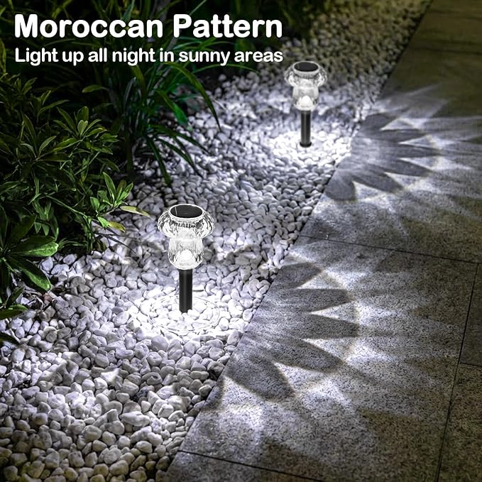 16Pack Solar Garden Lights Outdoor 6000K Cool White Mushroom Decor | Waterproof Pathway Outside Yard Walkway Landscape Path Lighting, LED Auto On/Off Decorations, Acrylic Diamond-like Lampshade