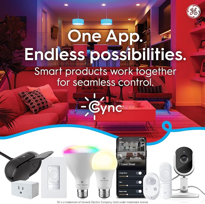 GE Lighting CYNC Smart Light Bulbs, Bluetooth Enabled, Tunable White, Alexa and Google Home Compatible, Cool and Warm White (2 Pack), Packaging May Vary
