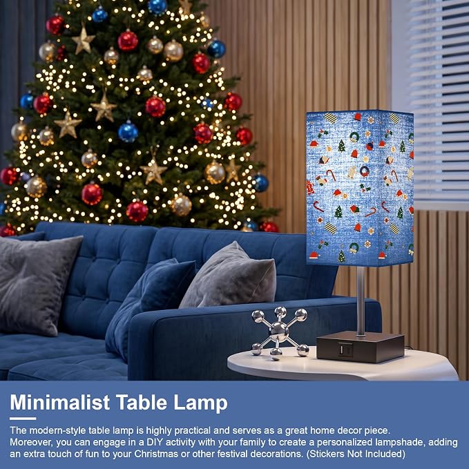 Nightstand Lamps for Bedroom Touch Bedside Table Lamp with USB C+A | Navy Blue Lampshade 14-inch, 3 Way Dimmable Small Bedside Lamps for Living Room ,Dorm, Office, Home Decor, LED Bulbs Included