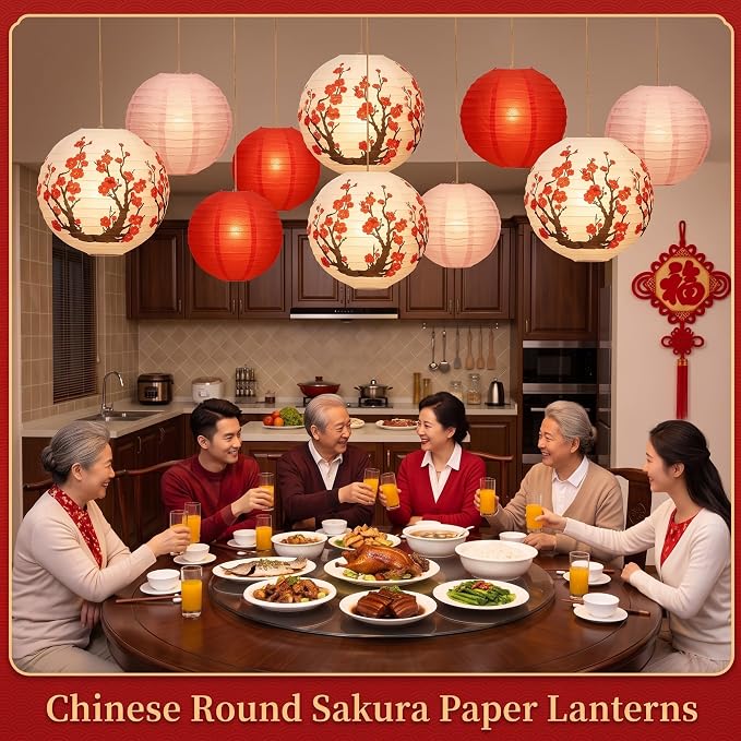 Mudder 20 Pieces Chinese Japanese Paper Lanterns Includes Cherry Flowers Paper Lanterns for Hibachi Birthday Party Asia Home Restaurant Wedding Decor(Red White and Pink,Modern Style)
