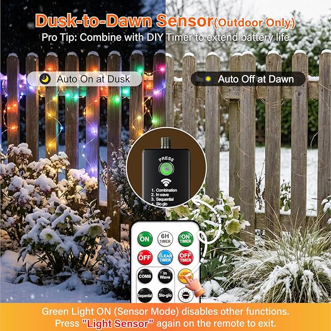 ZSJWL Rechargeable Fairy Lights with Remote，66ft 200 LED Outdoor Battery String Lights with DIY Timer & Light Sensor, Waterproof Dimmable Twinkle Light for Tree Christmas Indoor, Multicolor