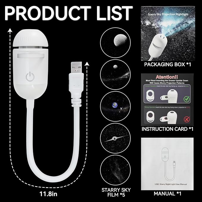 2-in-1 Galaxy Projector Night Light with 5 Projection Films for Bedroom