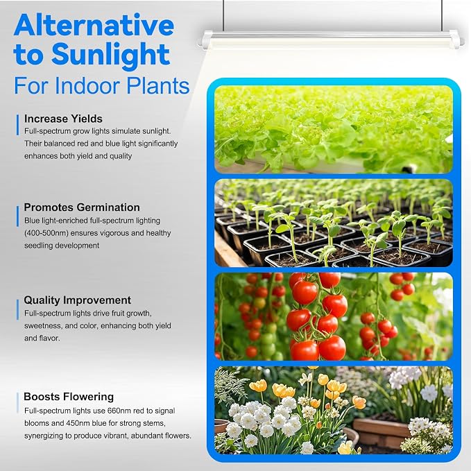 JESLED Waterproof T8 Grow Lights, 3FT 5000K Full Spectrum Daylight, 6Packs | 216W(6 X 36W)1350W Equivalent, V-Shaped Beam, On/Off Switch, Linkable Plant Light Strip for Greenhouse, Shelf, Indoor Outdoor