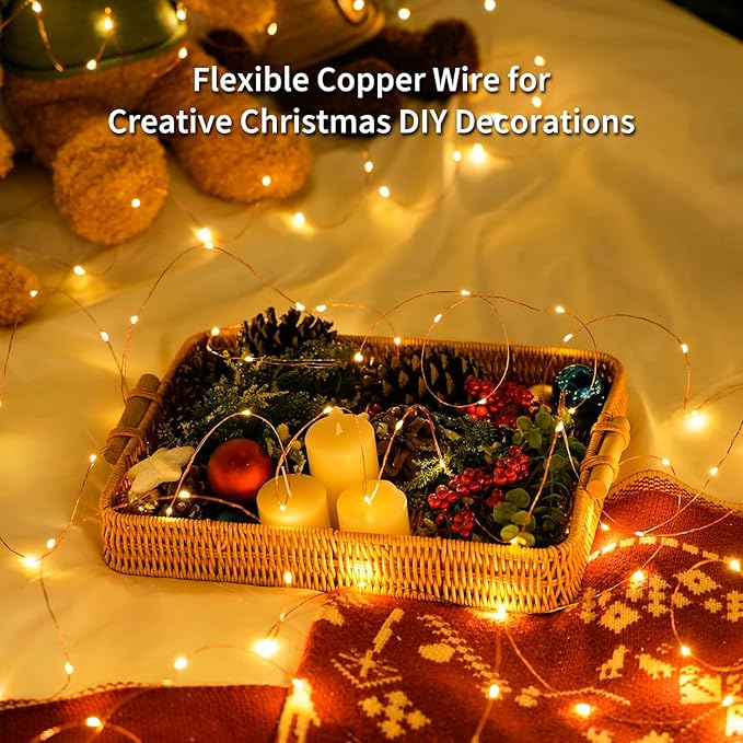 JMEXSUSS 4 Pack 50 LED Fairy Lights Battery Operated, 16.1ft Warm White Twinkle Lights Indoor Outdoor, Battery String Lights for Bedroom Classroom Dorm Wedding Party DIY Christmas Decoration