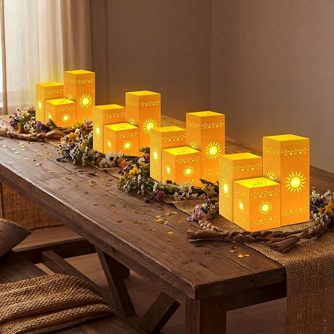 12 Pcs Princess Sun Lantern Centerpieces for Table 3 Size Gold Princess Birthday Cutout Paper Lantern Boxes with Tea Light Candle for Sun Birthday Baby Shower Decor(Cubic)