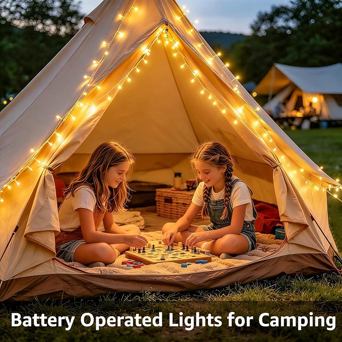 Ollny Fairy Lights Battery Operated 2 Pack, Total 200 LED 66 FT Battery String Lights, Waterproof LED Light with 8 Modes, Bedroom Indoor Outdoor Classroom Party Decorations, Warm White