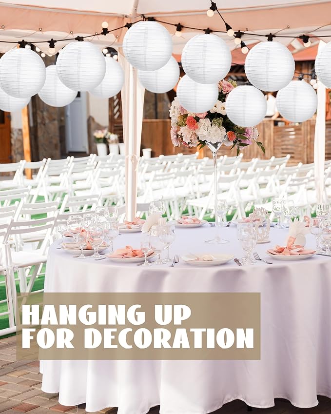 Treela 90 Pack White Chinese Japanese Paper Lanterns Decorative Hanging Ball Paper Lantern Lamps for Wedding Birthday Party Baby Shower Home Decorations(10 Inch)