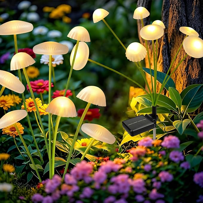 Solar Garden Lights Outdoor, 2Pack Solar Lights Garden Decor, Swaying Mushroom Lights Waterproof for Yard, Patio,Pathway Decoration,Gifts for Women,Mom(Warm White)