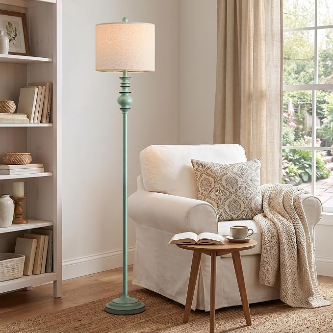 BOBOMOMO 64.25" Farmhouse Floor Lamp with Remote, Dimmable Floor Lamp with Adjustable Color Temperatures, Antique Blue Standing Floor Lamp for Living Room Corner, Bedroom & Nursery, 9W Bulb Included