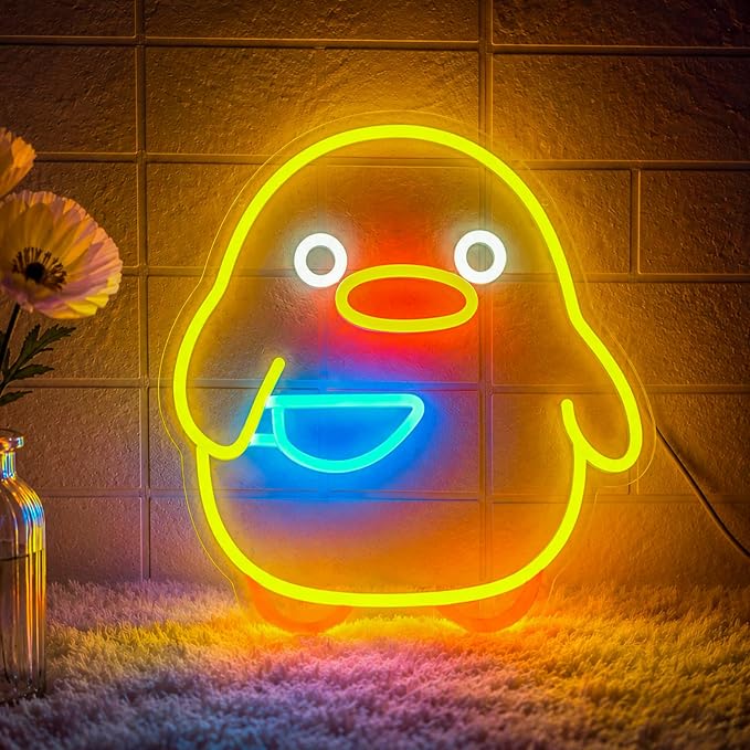 Duck Neon Sign USB Powered Dimmable Cute Yellow Duck LED Wall Light | Cool Duck Neon Light for Game Room Kids Room Bedroom Living Room Nursery & Pet Store Decor Animal Neon Sign Birthday Gift