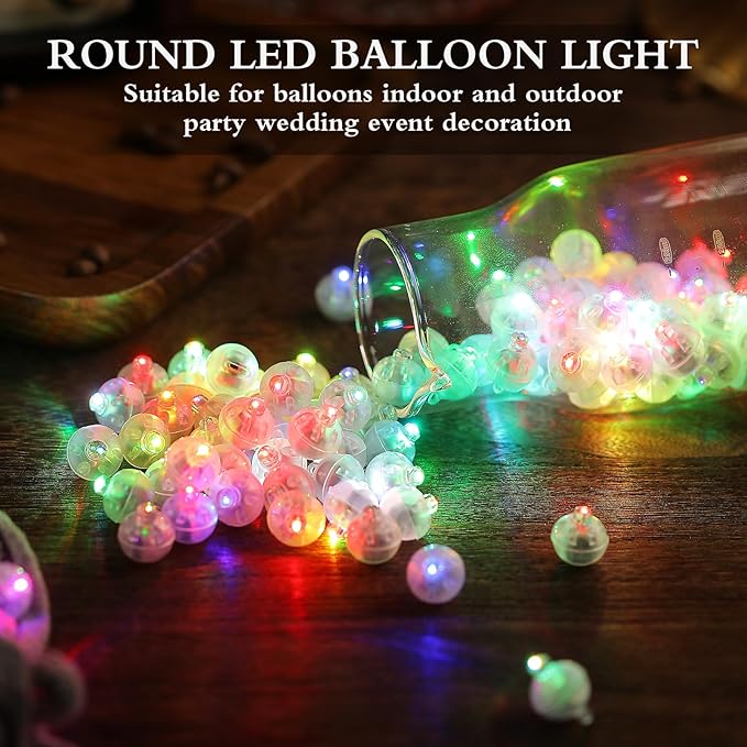 100pcs Balloon Lights,Round LED Ball Lamp for Latex Balloon Paper Lantern Party Wedding Festival Christmas Halloween Decorative，Long Standby Time Waterpro of Mini Light (Multicolor)