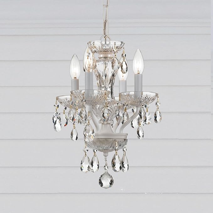 Traditional Crystal 4 Light Hand Cut Crystal Wet White Mini Chandelier