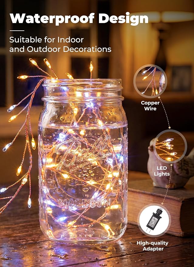 Fairy Lights Plug in for Bedroom Indoor Outdoor | 10FT 200-LED Twinkle String Lights for Wreath Window Wedding Christmas Tree Classroom Party Decor