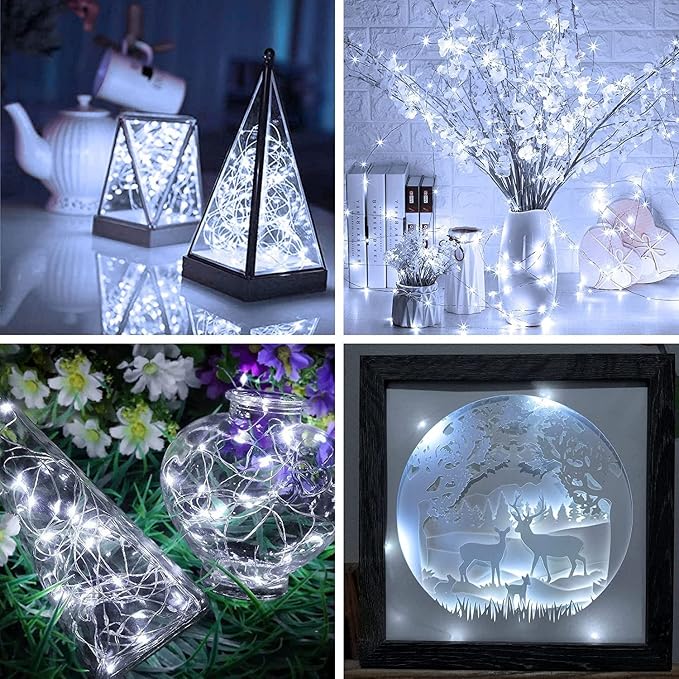 16 Pack Fairy Lights Battery Operated 7ft 20 LED String Lights Mini Twinkle Lights Silver Wire Firefly Starry Lights for DIY Mason Jar Wedding Centerpiece Table Party Christmas Decorations, Cool White