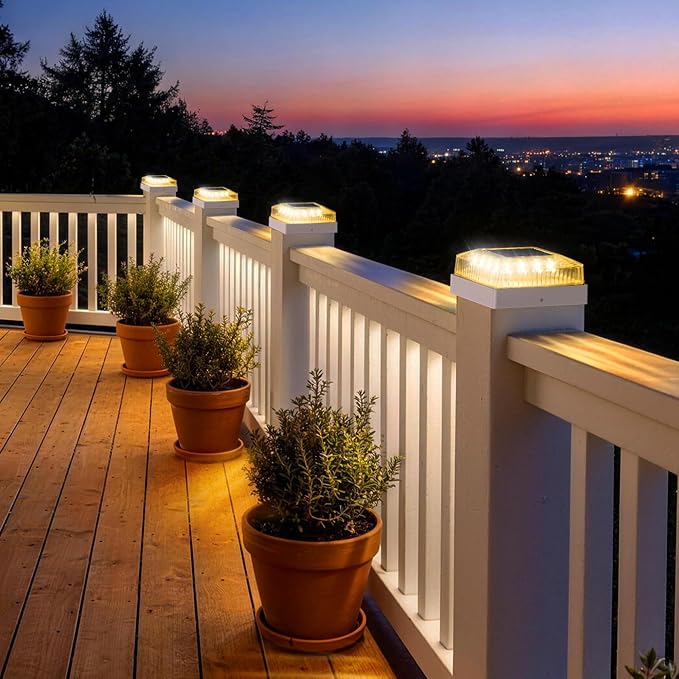 Solar Post Cap Lights for 4x4 Wood/Vinyl Fence Posts, 12-Pack | 4x4 Post Solar Lights, IP65 Waterproof, 10-12 Hours of Illumination with 3 Lighting Modes for Garden/Patio/Porch, White