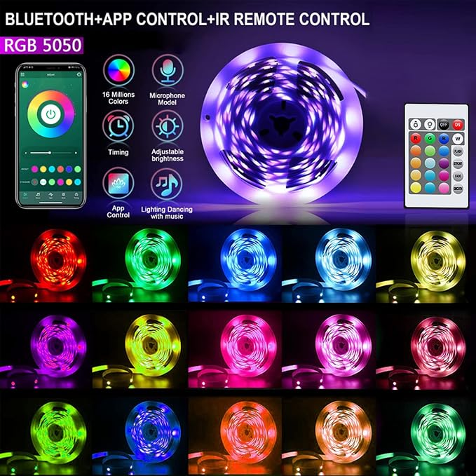 CHARKEE LED Lights 100ft USB-Powered, Music Sync RGB LED Strip Lights for Bedroom/TV Backlight/Gaming Lighting, Color Changing Bluetooth Led Lights IR Remote&App Control