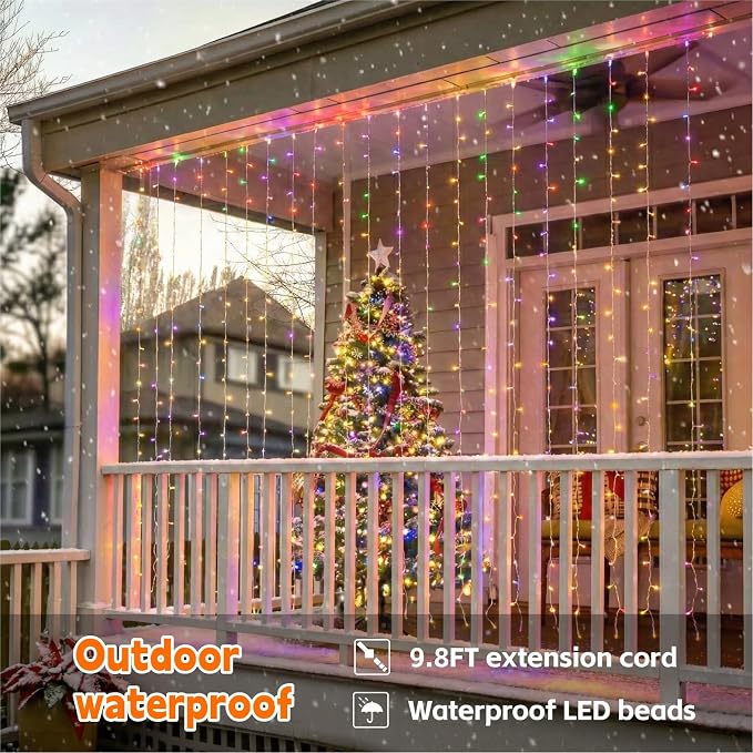 Curtain String Light, 200LED 6.6x6.6ft, Remote & 8 Modes, USB | Window Wall Hanging String Lights, For Bedroom, Wedding, Party, Home, Garden and Indoor Decorations, Multicolor