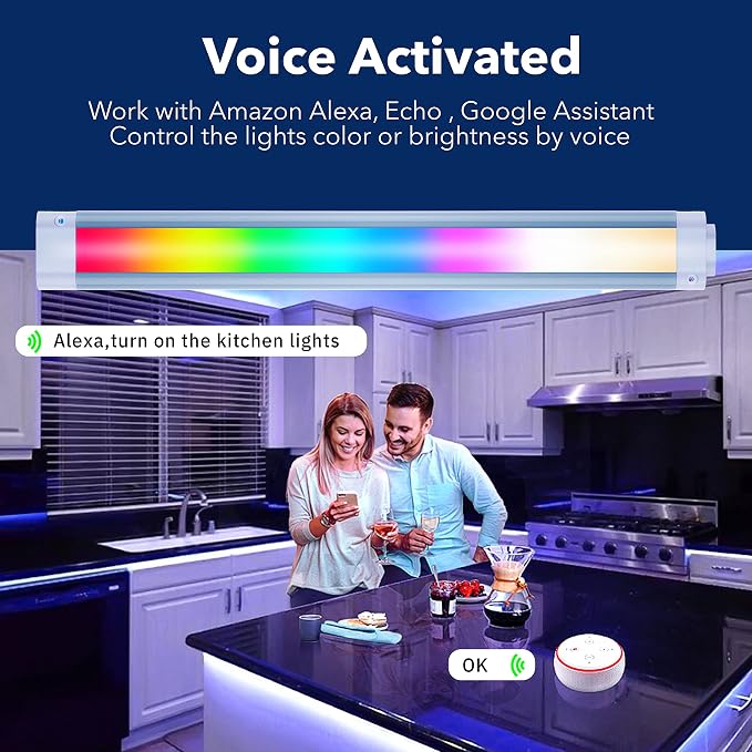 LED Smart Under Desk Lights Plug in White & RGB Color Changing Dimmable with Remote. Alexa, Google Enabled. Under Counter Lighting Bar for Kitchen, Shelf, Cupboard, Cabinet, Monitor (1-Bar Kit, 12")