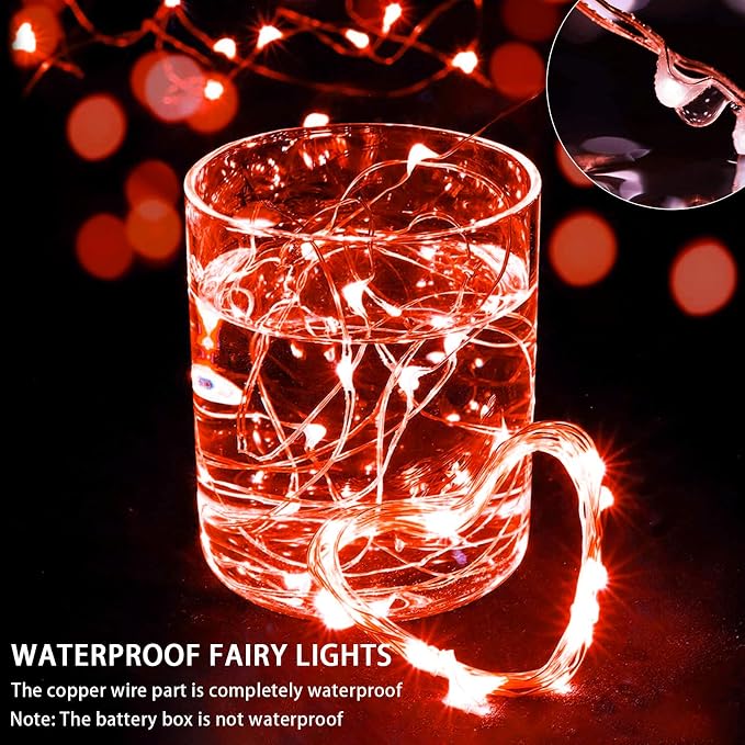 6 Pack Fairy Lights Battery Operated with Remote Timer 8 Lighting Modes,7ft 20 LED Waterproof Mini String Lights for Halloween Christmas Table Centerpieces Bedroom Decorations,Red