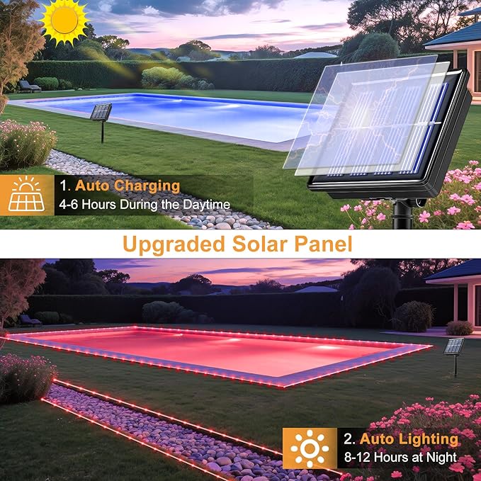 2 Pack Solar Rope Lights Outdoor Waterproof, Total 66FT 270 LED Solar String Lights for Outside, 8 Modes Solar Powered Fairy Light for Patio Trampoline Garden Pool Pathway Tree Decorations, Red