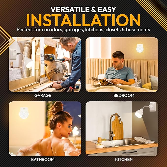 LED Motion-Activated Directional Rotating Flexible Sensor Dusk to Dawn Night Light AC Outlet Plug-in Wall Stair Lamp Indoor 360° Bedroom Hallway Stairway Garage Basement Corridor