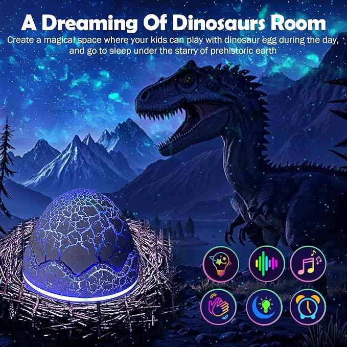 XQBX Dinosaur Egg Galaxy Projector an Aurora Projector with Bluetooth Speaker & White Noise - Valentine's Gift for Her/Him, Room Decor, Soothing Sleep Aid Gifts for Teen Girls/Boys