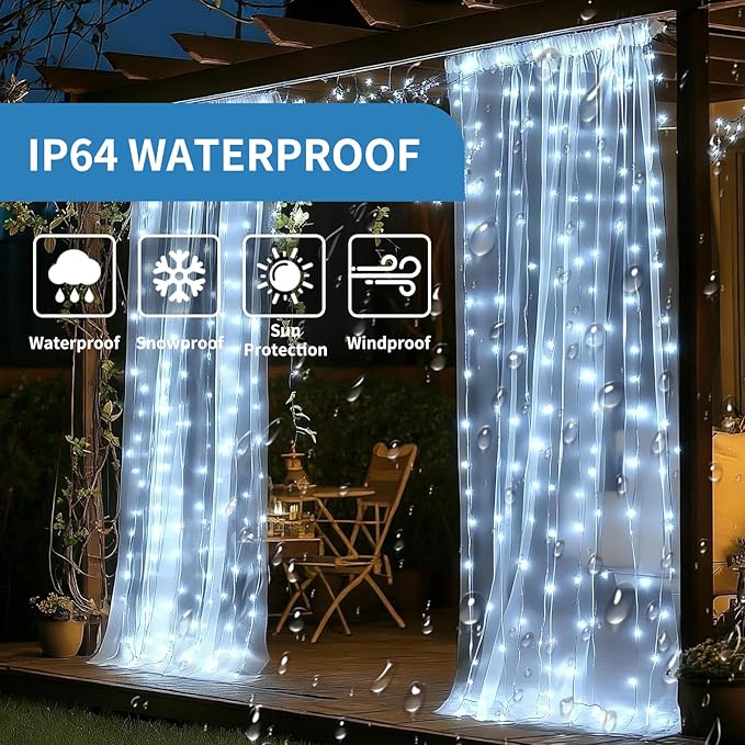 Fairy Curtain Lights, 300 LED Upgraded Tangle-Free Hanging Lights with Remote, USB Plug in String Lights for Bedroom Wall Window Wedding Party Xmas Home Décor - 9.8 x 9.8 Ft, Cool White
