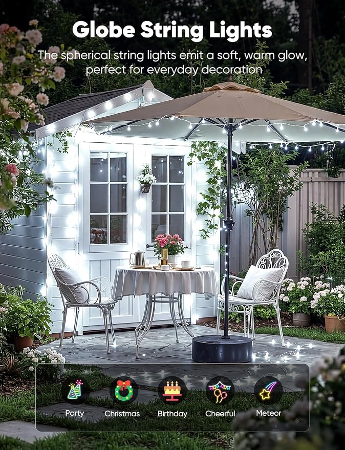 Minetom 33 Feet 100 Led Globe Ball String Lights, Fairy String Lights Plug in with Remote, Waterproof Globe String Lights for Indoor Outdoor Party Wedding Christmas Tree Garden Decoration, Pure White