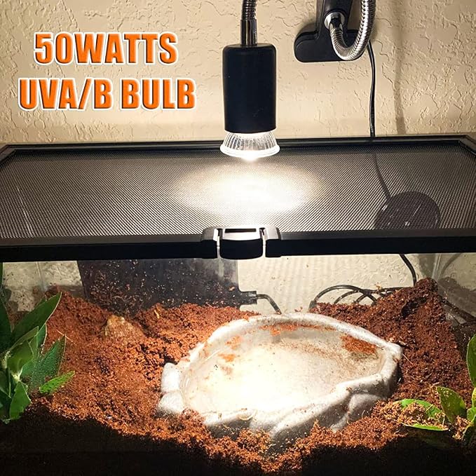 Reptile UV Bulbs, 2 Pack 50W Basking Heat Lamps, Habitat Basking Heat Bulb, UVB Light for Terrariums (E27, 110V)
