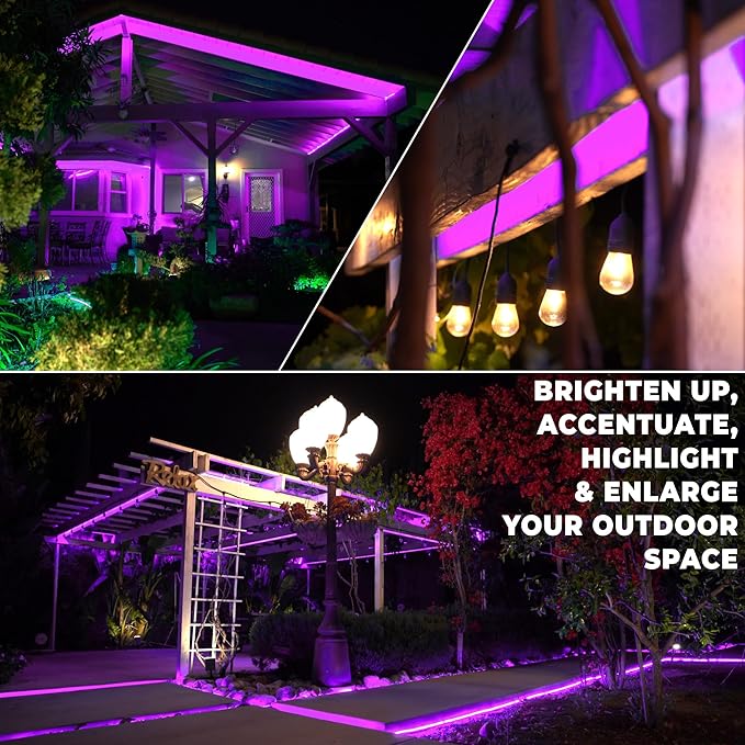 WYZworks 108LEDs, 10ft LED Outside Rope Lights, Waterproof Permanent Outdoor ETL Certified Connectable Clear Tube, Christmas Palm Tree Holiday Decorative Landscape Patio Accent Lighting - Purple