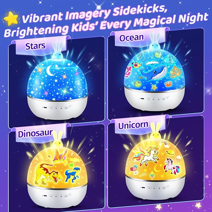 One Fire Dinosaur Night Light Projector, with 15 Films & Bluetooth Music | Remote-Controlled Ocean Projector, Rechargeable Star Night Light for Kids, Sound Machine Dinosaur Gifts for Boys.