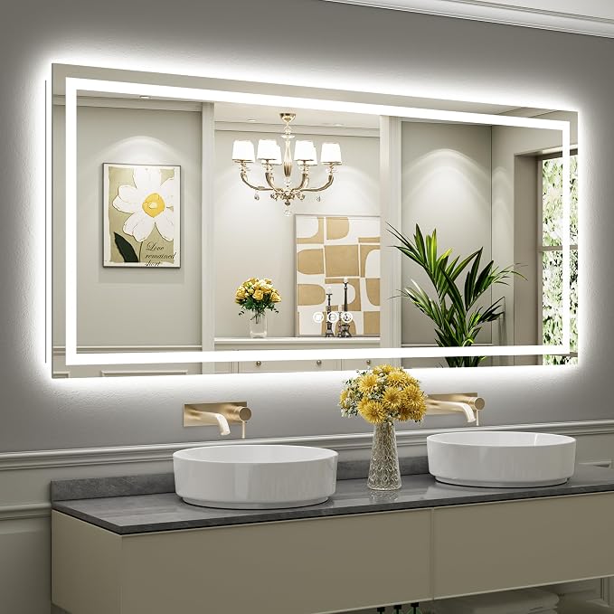 77x36 Inch LED Bathroom Mirror with Lights, Backlit & Front Lit | Anti-fog, 3 Color Dimmable, Memory Function, HD Reflection Tempered Glass, ETL Listed, IP54 Waterproof