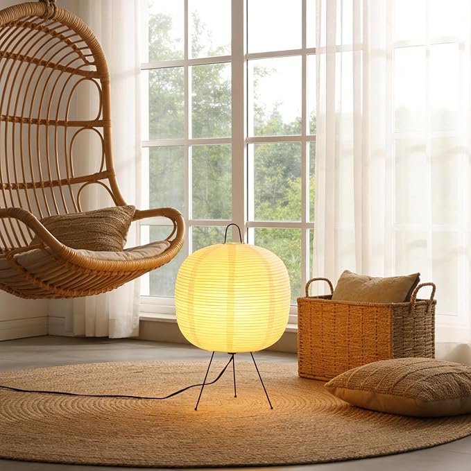Rice Paper Lamp, Japanese Lantern Lamp for Wabi-Sabi Decor and Cozy Ambiance, Noguchi Paper Table Lamp for Bedroom, Living Room