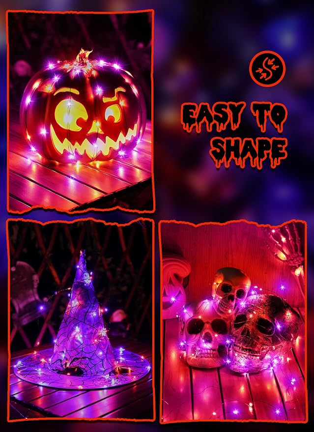 Minetom Halloween Fairy Lights Battery Operated, 5 Pack 7 FT 20 LED | Fairy Lights with Timer, Black Wire Halloween String Lights Indoor, Fairy Lights for Bedroom Classrom, Orange and Purple