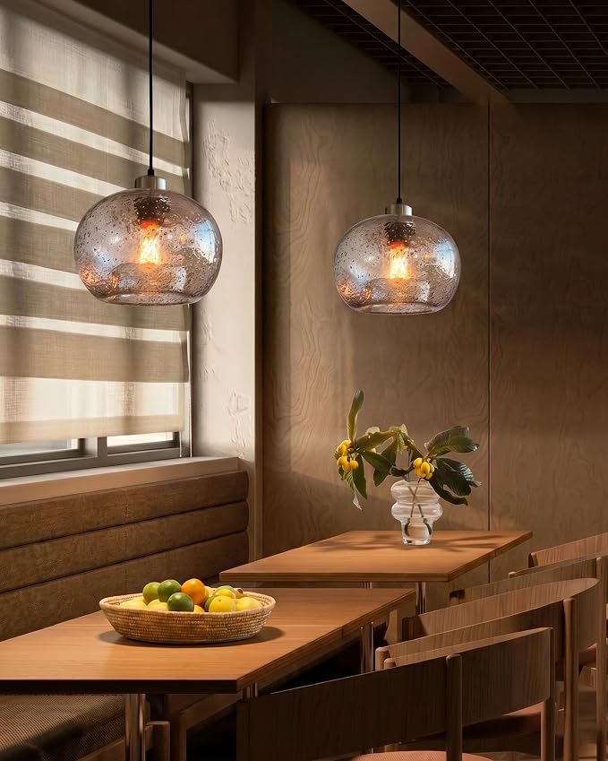 Glass Pendant Lights, Marble Clear, 2 Pack | Modern Rustic Kitchen Island Dining Room Table,Adjustable Cord,,Brushed Nickel,ETL Certification