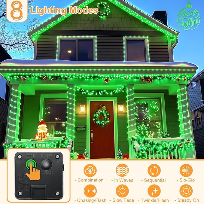 2 Pack Solar Rope Lights Outdoor Waterproof, Total 66FT 270 LED Green Solar String Lights for Outside, 8 Modes Solar Powered Fairy Light for Pool Yard Trampoline Garden Pathway Party Decorations