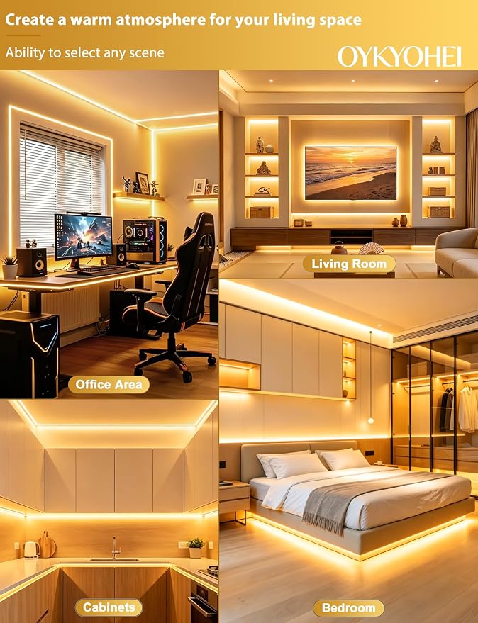 COB LED Strip Lights 9.84Ft, Warm White Dimmable Self-Adhesive Led Rope Light with Remote,Waterproof Cuttable 24V Flexible Neon Under Cabinet Tape Lighting for Bedroom, Kitchen,TV 10 mm Width