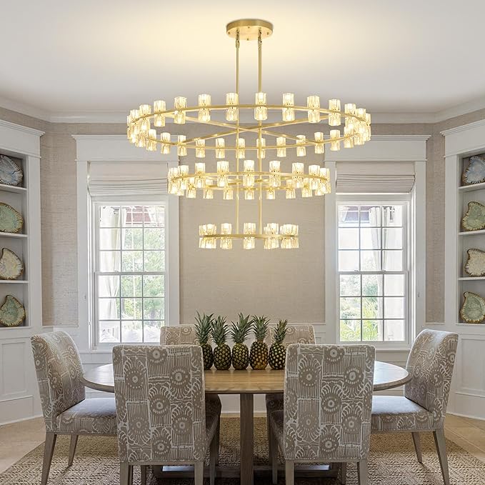 3 Tier Gold Wagon Wheel Chandelier,Extra Large High Ceiling Light,124-Light Round Chandeliers for Foyer Entryway Dining Room Living Room (Dia 59"+40"+24")
