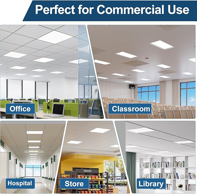 2x2 LED Flat Panel Light, Commercial Drop Ceiling Troffer, 2 Pack, 15W–40W Wattage Selectable, 5CCT 3500K–6500K, 0–10V Dimmable, Flicker-Free, ETL Listed