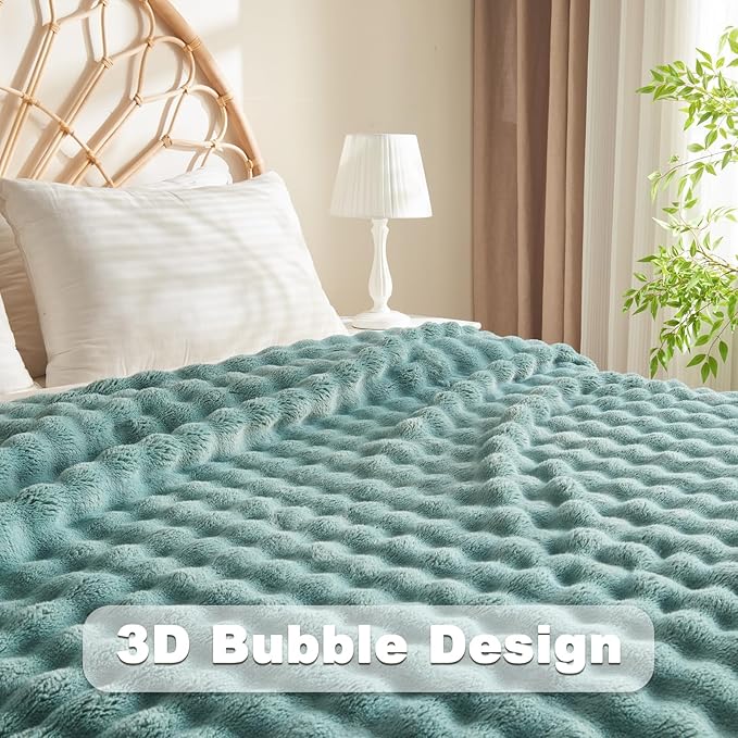 NEWCOSPLAY Throw Blanket for Couch Light Teal Super Soft Flannel Fleece 3D Bubble Lightweight Bed Blanket All Season Use (Light Teal, Throw(50"x60"))